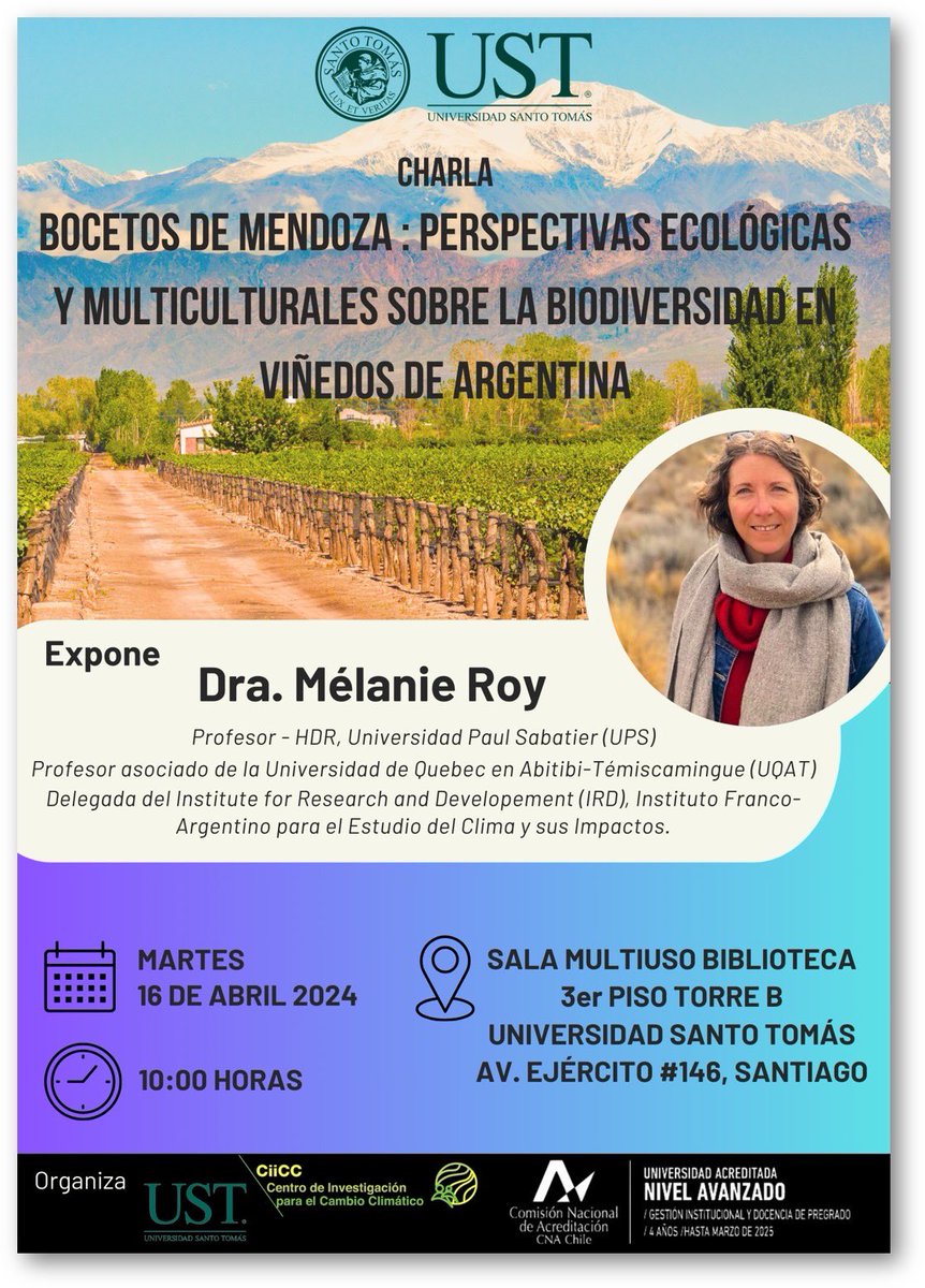 Mélanie Roy estará dando una charla en mi universidad, sede Santiago, este 16 de Abril a las 10 am. 🙃