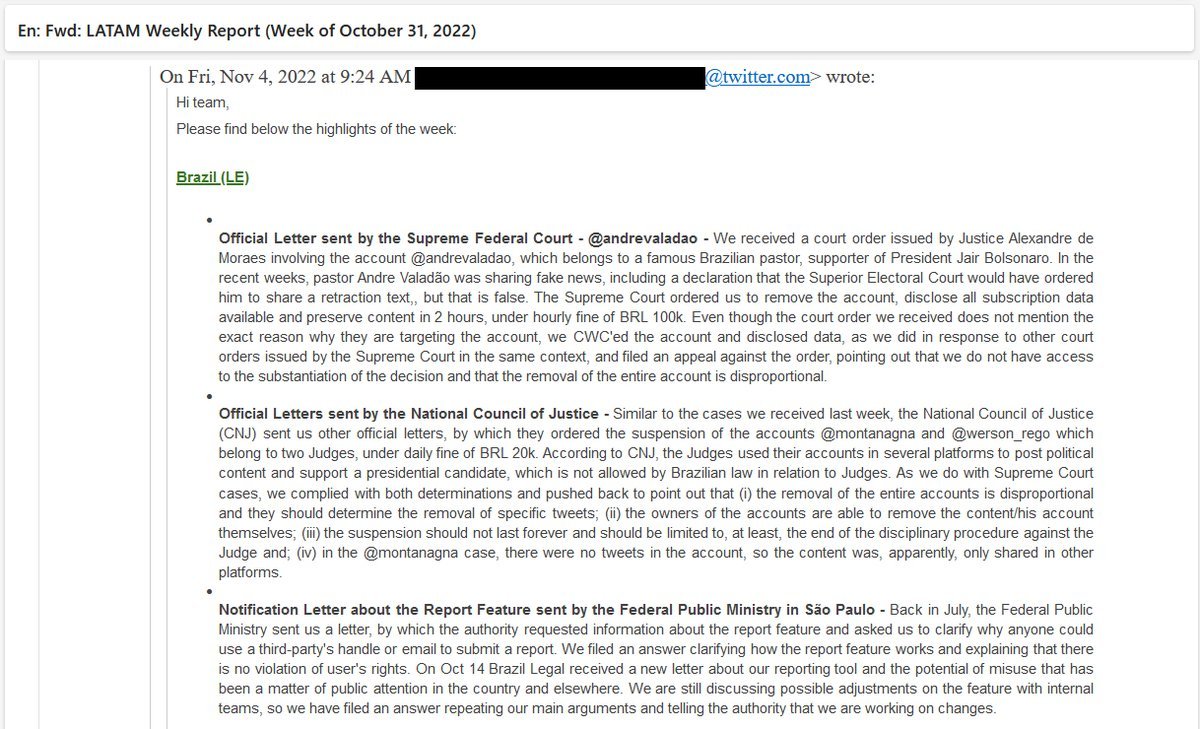 Além disso, o TSE exigiu informações de assinatura e endereços IP dos usuários que usaram a hashtag #VotoDemocraticoAuditavel em 2021. Os brasileiros queriam debater votos impressos para aprimorar suas urnas eletrônicas exclusivas, mas o TSE não gostou da causa popular e