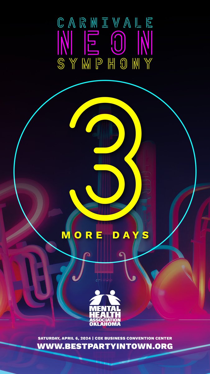 We are halfway through the week, which means only THREE days until we get the Neon Symphony experience at Carnivale 2024! We are excited to spend an evening raising funds to invest in Oklahomans. #neonsymphony #carnivale2024 #endhomelessness