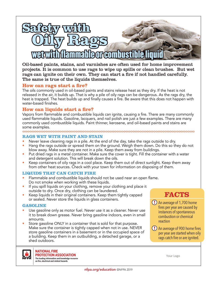 Spring cleaning or painting this weekend? Be sure to carefully dispose of your rags. Download and share this tip sheet: nfpa.social/UwpN50R6Jvy #SpringCleaning