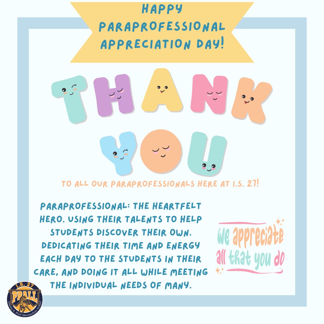 Sending a huge thank you to our amazing paraprofessionals on this special day! Your dedication and support make a world of difference in our classrooms. #ParaprofessionalAppreciationDay