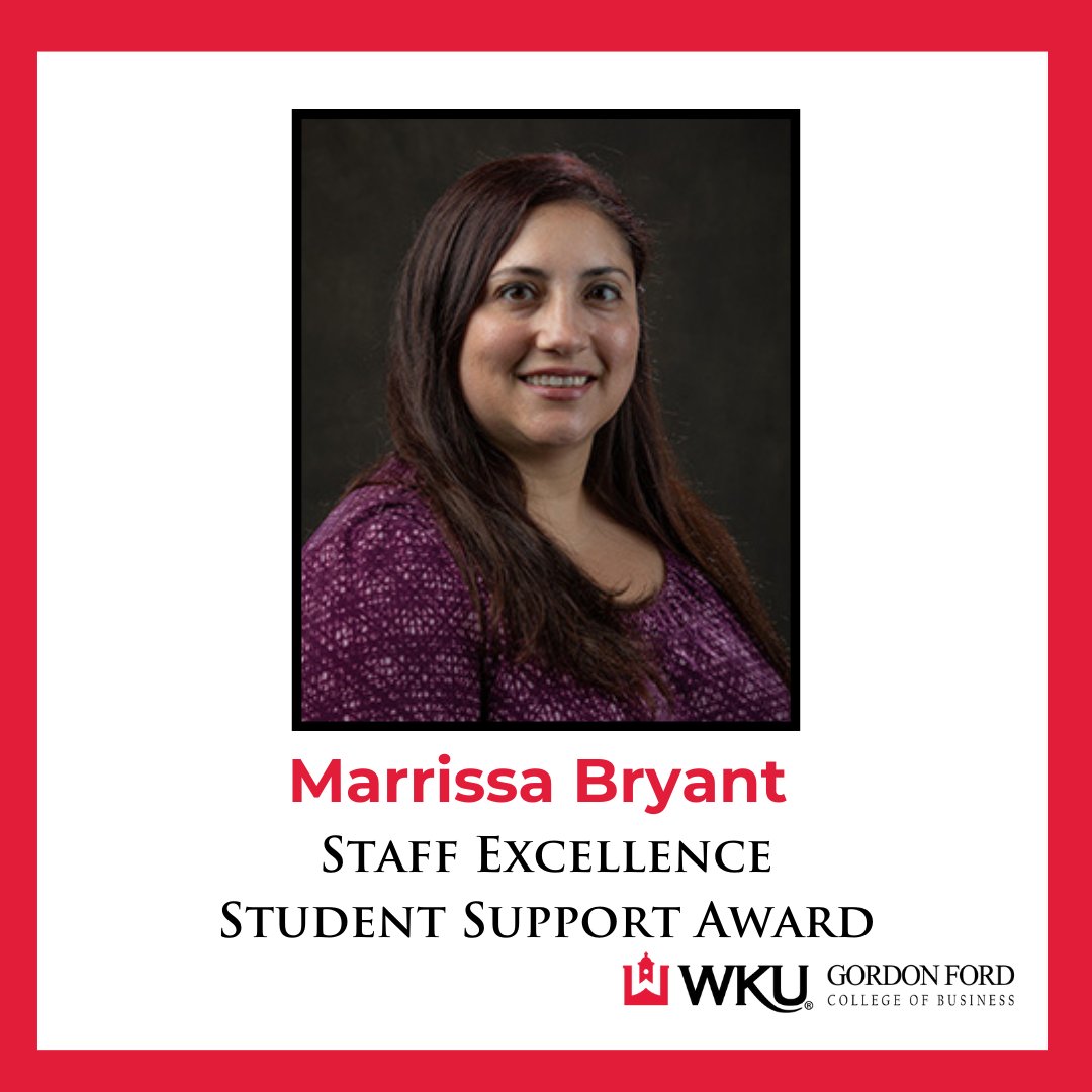 Big congrats to Marrissa Bryant for winning the Staff Excellence Student Support Award. Marissa is the Associate Director of Academic Advising in AC/DC. She is a big supporter of GFCB and our students! Thanks for all you do! Congrats! #wku #youbelongatgfcb