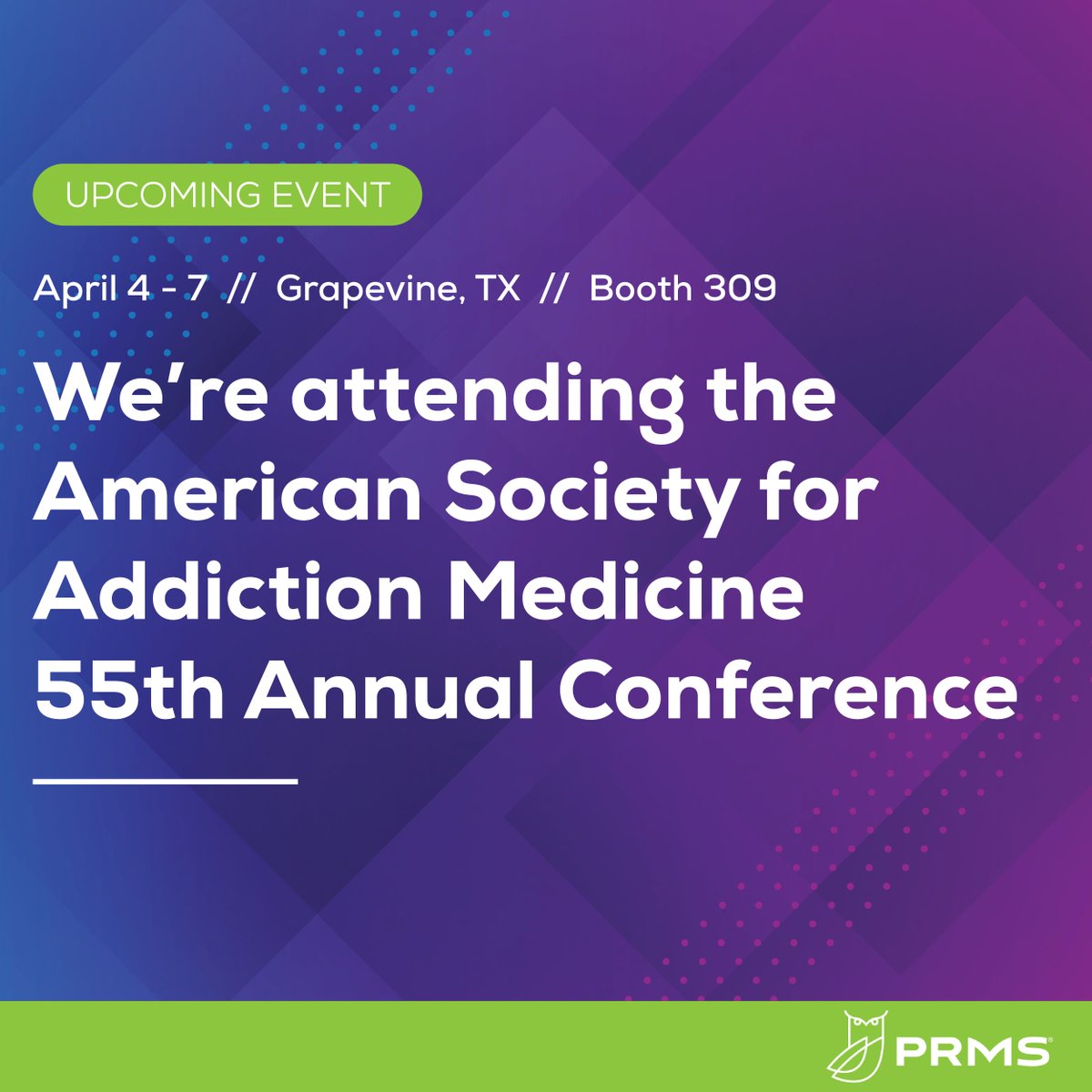 Attending the American Society for Addiction Medicine 55th Annual Conference? Come by our booth (#309) for helpful risk management resources & giveaways, plus ask our rep any questions you may have about insurance and how PRMS can protect you. Learn more: ow.ly/iCGn50R7wKI