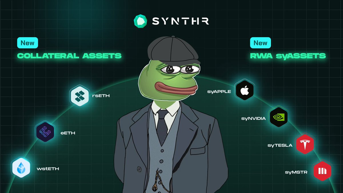 Who dropped the mic with #RWAs ? 👀 Oh, it was us!

Yeah, you heard that right! We're rolling out fresh collateral picks and #RWA syASSETS on the SYNTHR testnet for your playing pleasure. 🚀

Time to level up your DeFi game! Stake rsETH, eETH, and wstETH as your collateral, and