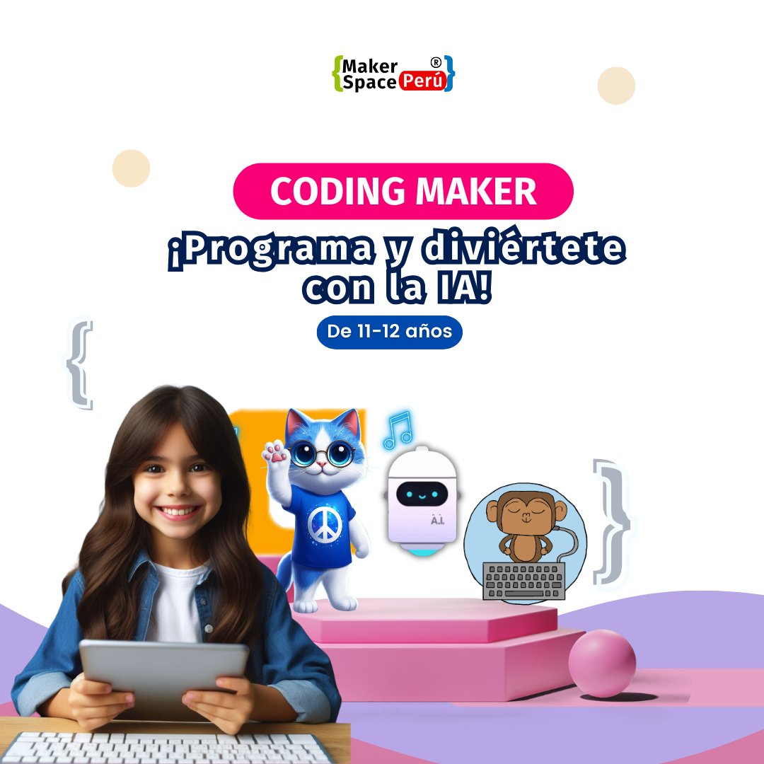 makerspaceperu's tweet image. ¡Aprende, programa y diviértete con la IA en nuestros talleres coding maker! 🤖💻 Descubre cómo la inteligencia artificial está transformando el mundo mientras desarrollas tus habilidades de programación. ¡No te lo pierdas! #CodingMaker #InteligenciaArtificial #Tecnología ✨🚀
