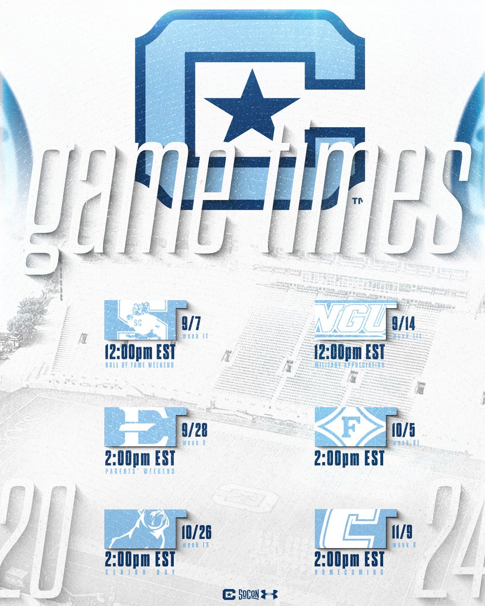Good news, everyone...we've officially slated our six home football kickoff times, so feel free to go ahead and block off those dates on your calendar 🏈 Check out the full release ⤵️ 📰: bit.ly/3PMCS83 #FireThoseCannons