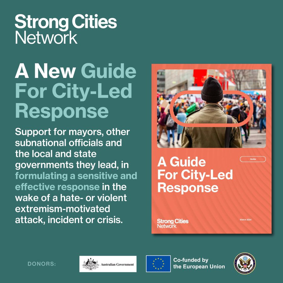 In case you missed it: @Strong_Cities has launched a Guide for City-Led Response to support #cities & their leaders in formulating sensitive & effective #responses to hate- or violent extremism-motivated attacks, incidents or crises. Explore the #Guide in this thread ⬇️ 1/5