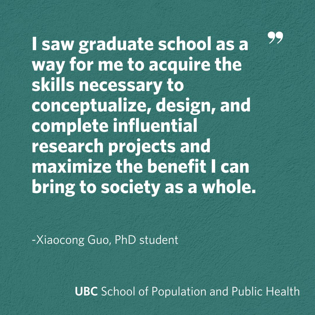 In this Q&A, Xiaocong Guo, a PhD student in Population and Public Health, discusses her motivations behind pursuing a graduate degree, and her reasons for selecting UBC and SPPH. l8r.it/5y5q