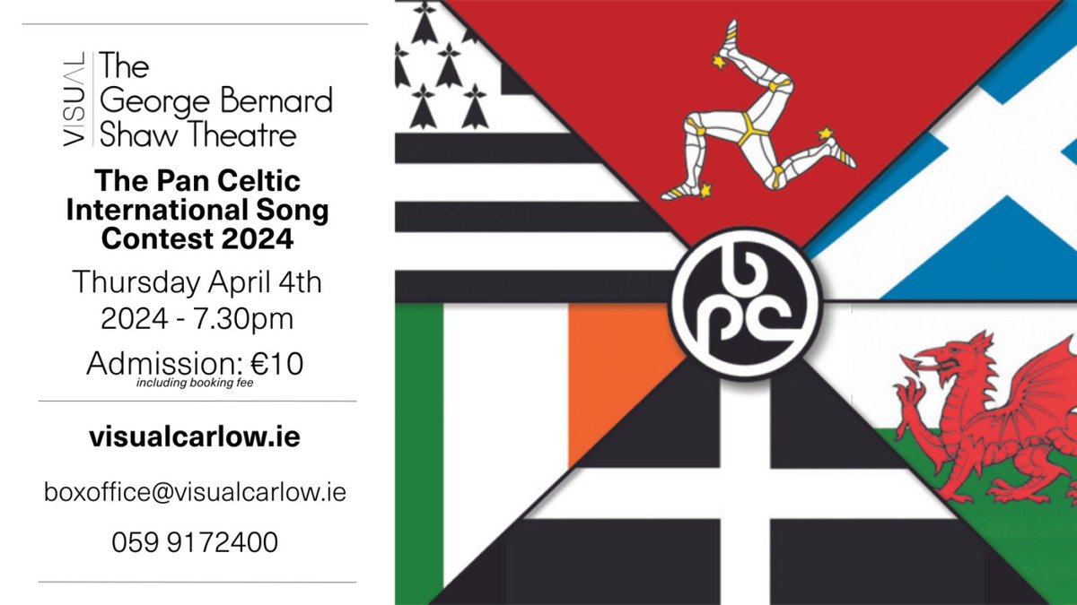 A limited number of tickets are available for the Pan Celtic international song contest in @VisualCarlow tomorrow night. Grab your ticket now before they're gone! 😉🎻