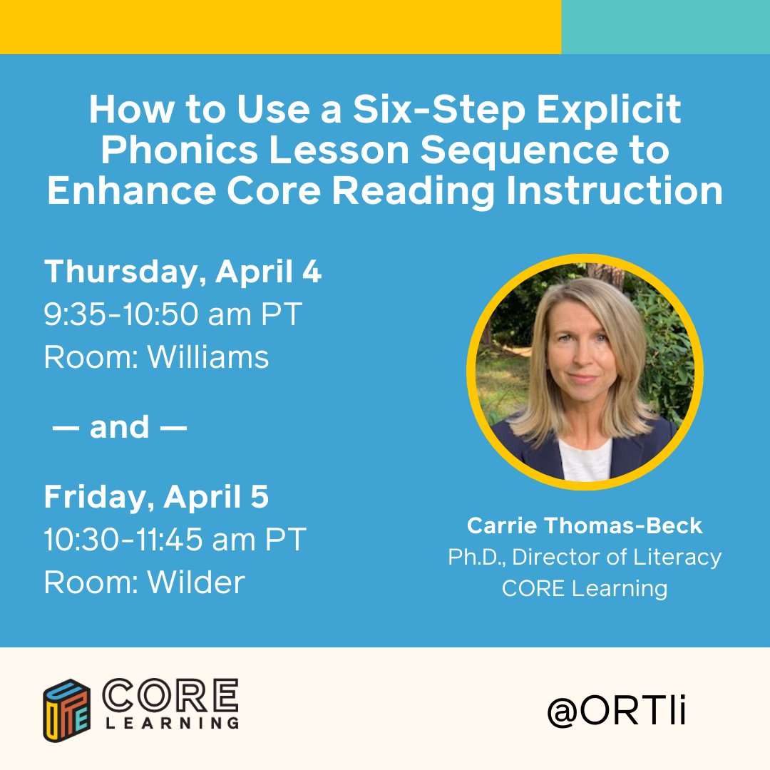 Are you joining us at @oregonrti's Annual Conference (ORTli) tomorrow? Make sure to catch Carrie Thomas Beck's session on how to enhance core reading instruction! Learn more at ubnd.org/4acgvRi. #Education #Literacy #Reading #Teaching #Learning #EdEvents #OregonEd