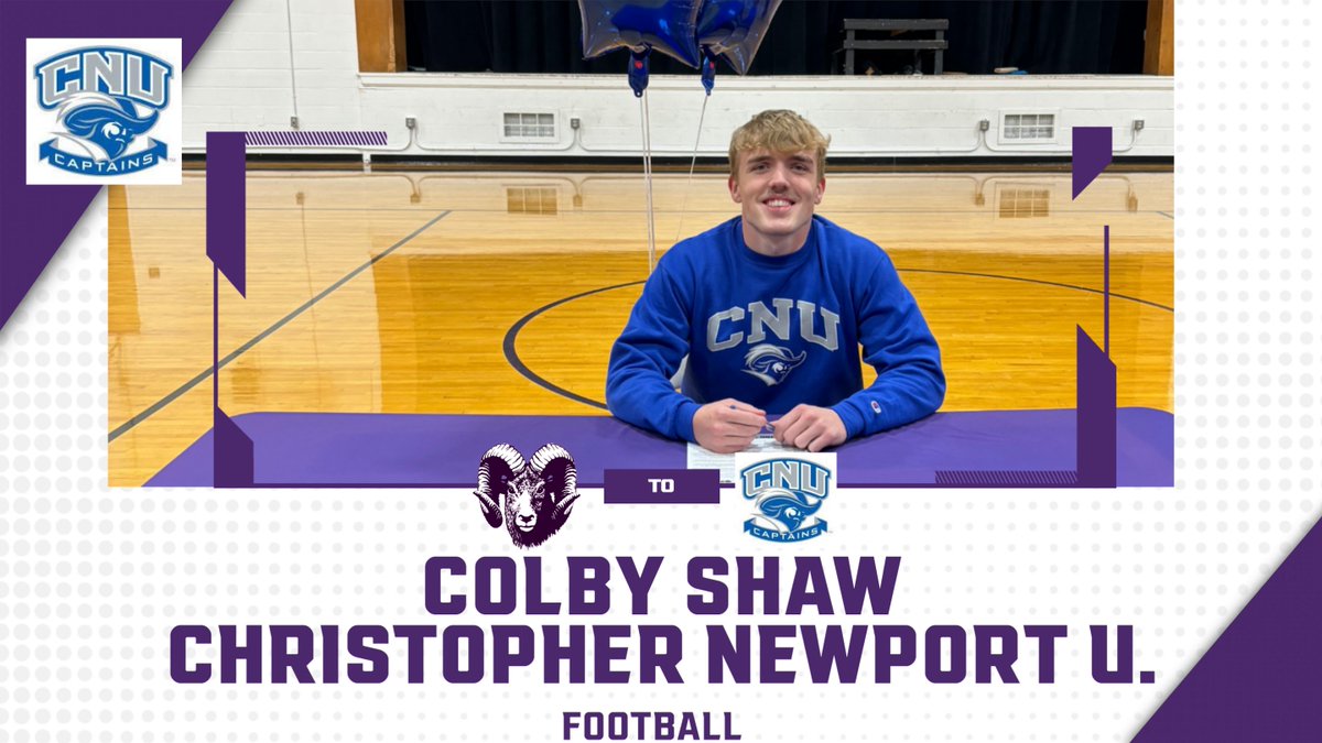 SHSRamathletics's tweet photo. Congrats to Colby Shaw on continuing his football career next fall at Christopher Newport University! #rampride https://t.co/bV2S6k6AoM