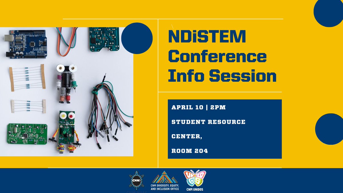 Learn from #STEM professionals about new development in STEM fields at our SACNAS NDiSTEM Conference Info Session on April 10 at Main Campus' SRC, Room 204. Interested in Joining AISES or #CNM Unidos Student Clubs? Stop by! This event is open to all CNM students.