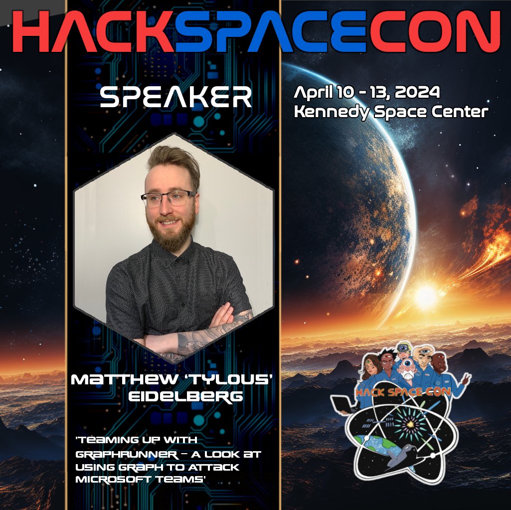 Tyl0us's tweet image. @HackSpaceCon  is almost here. If your attending, come check out my talk “Teaming up with Graph to Attack Microsoft Teams” where we discuss misconfigurations deeply embedded within Microsoft Teams, revealing their potential for sophisticated phishing attacks, establishing…
