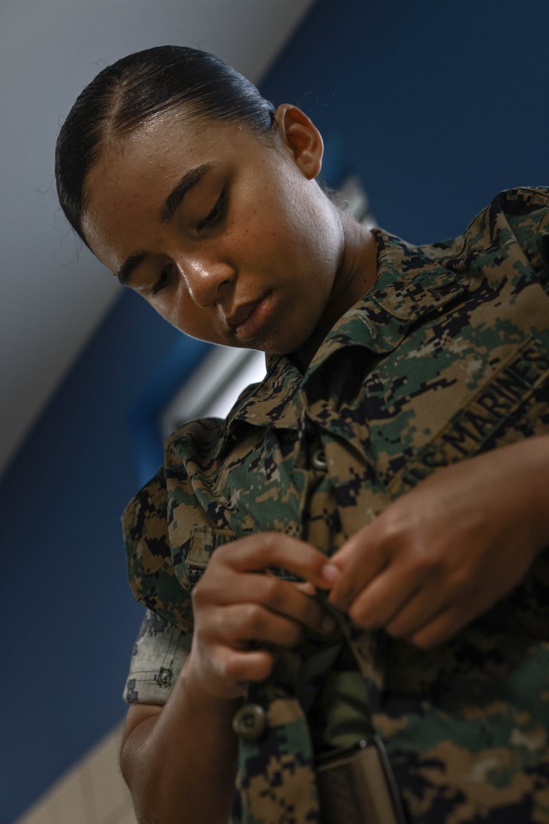 Lookin' Sharp! New Marines with Kilo Company, 3rd RTBN, conduct uniform maintenance in preparation for Family Day on MCRD Parris Island, S.C, April 3, 2024. Family Day takes place the day before graduation and serves as a time for families to reunite with their new Marines.