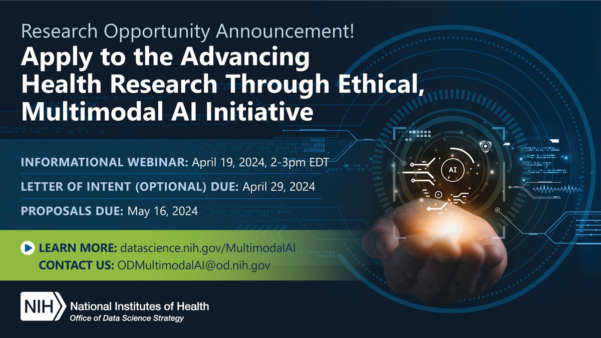 🚀 Exciting news! #ODSS just dropped a Research Opportunity Announcement for their Advancing #HealthResearch through Ethical, Multimodal AI Initiative! Dive in to support the creation of ethical, data-driven, multimodal #AI.

Learn more: bit.ly/4af46MC
