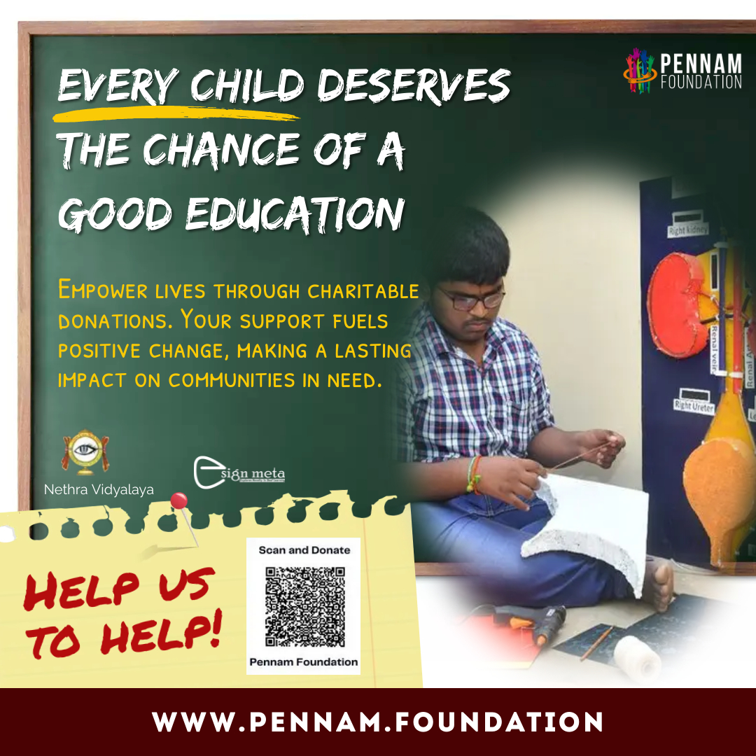 Join #PennamFoundation in empowering lives through your #charitable #donations. Your support drives positive change, leaving a lasting impact on communities in need. pennam.foundation/cause/nethra-v…

#nethravidyalaya #education #blindkids #charityforeducation #csr #donatenow