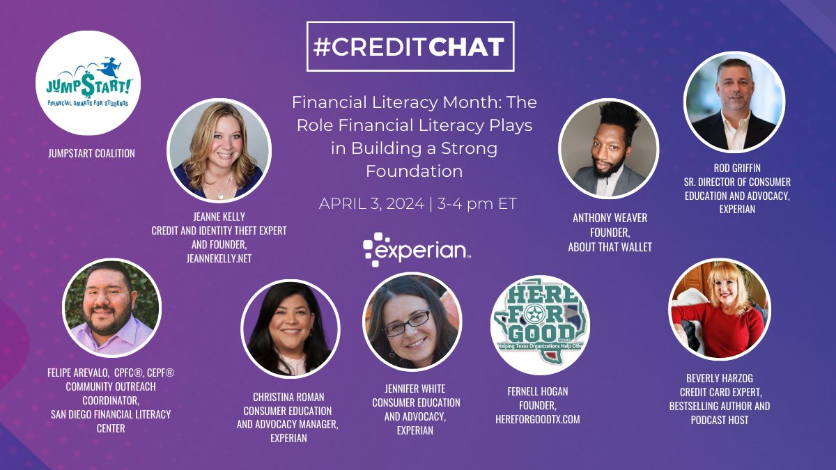 Excited to participate in today's #CreditChat @Experian at 3:00 pm ET to start Financial Literacy Month! What does financial literacy mean to you? Join us: bit.ly/49pghFr