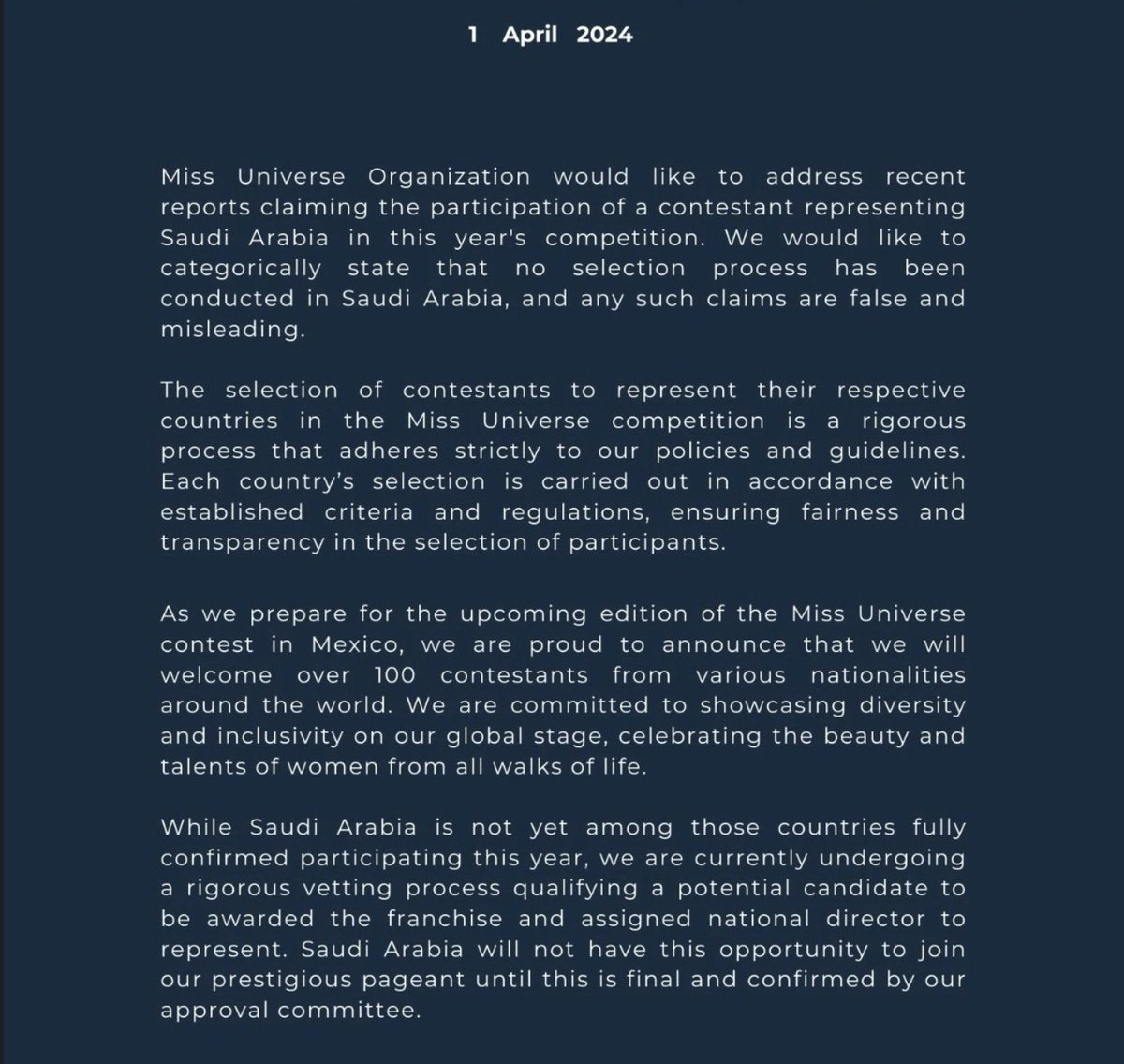 IKON1436's tweet photo. Remember the news that went viral about Saudi participating in Miss Universe? 

Turns out to be fake. https://t.co/VS3jmBej5C