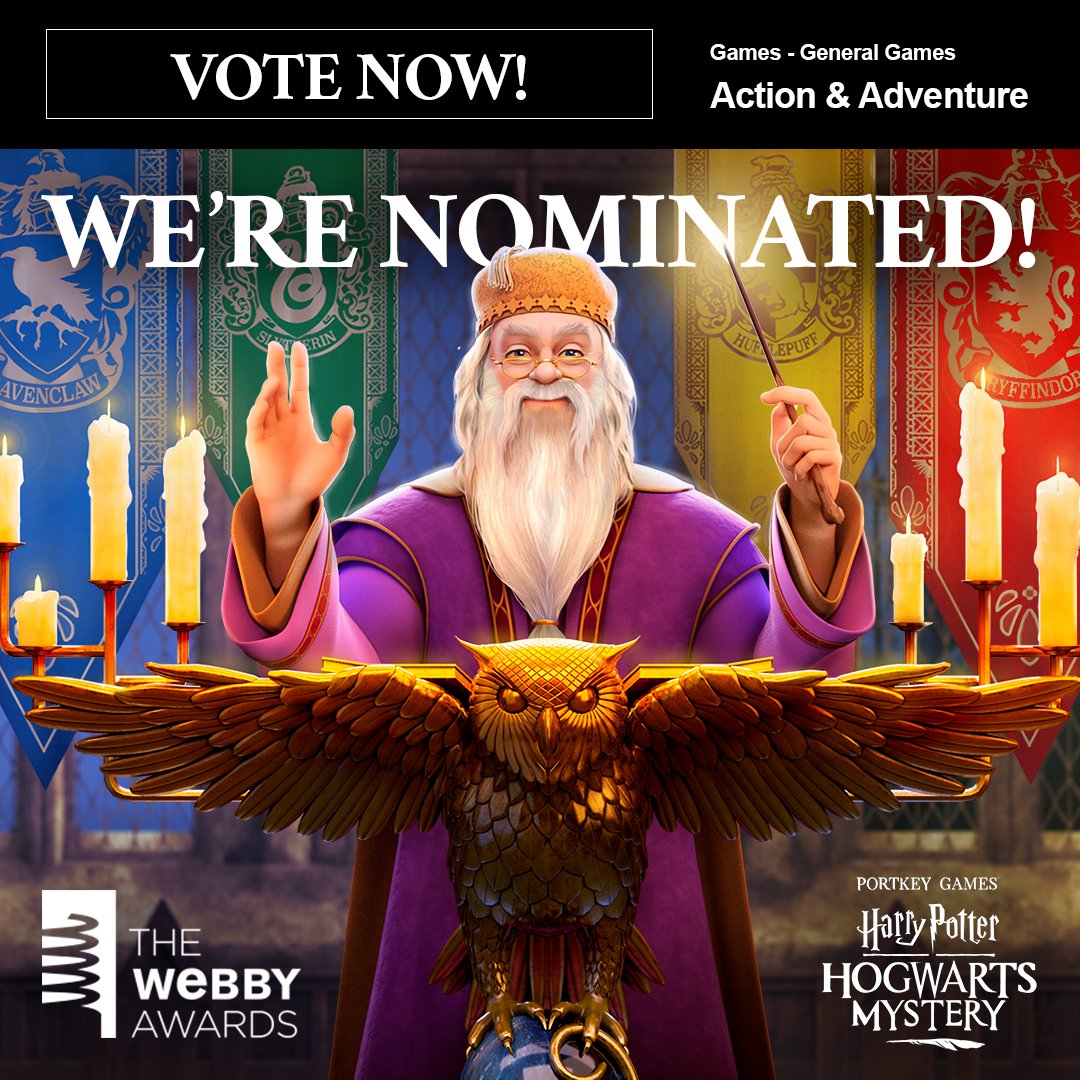 #HarryPotter: Hogwarts Mystery has been nominated for the 2024 #Webby Awards People's Voice! Don't miss your chance to vote! bit.ly/HPHMWebby2024