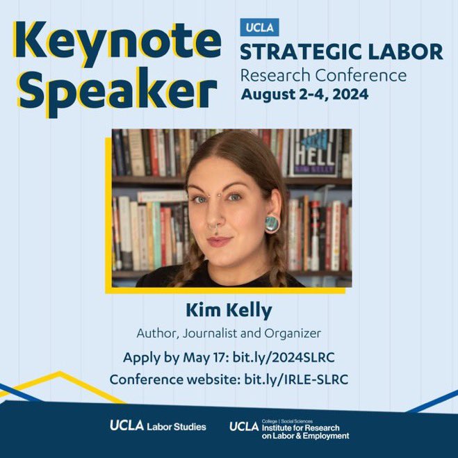 📣🚨LIVE NOW‼️The Application portal is officially open for our UCLA Strategic Labor Research Conference! APP DEADLINE is MAY 17 This years Keynote is 🔥🔥@GrimKim🔥🔥Stay tuned for more workshop announcements‼️ APPLY: bit.ly/2024SLRC LEARN MORE: bit.ly/IRLE-SLRC