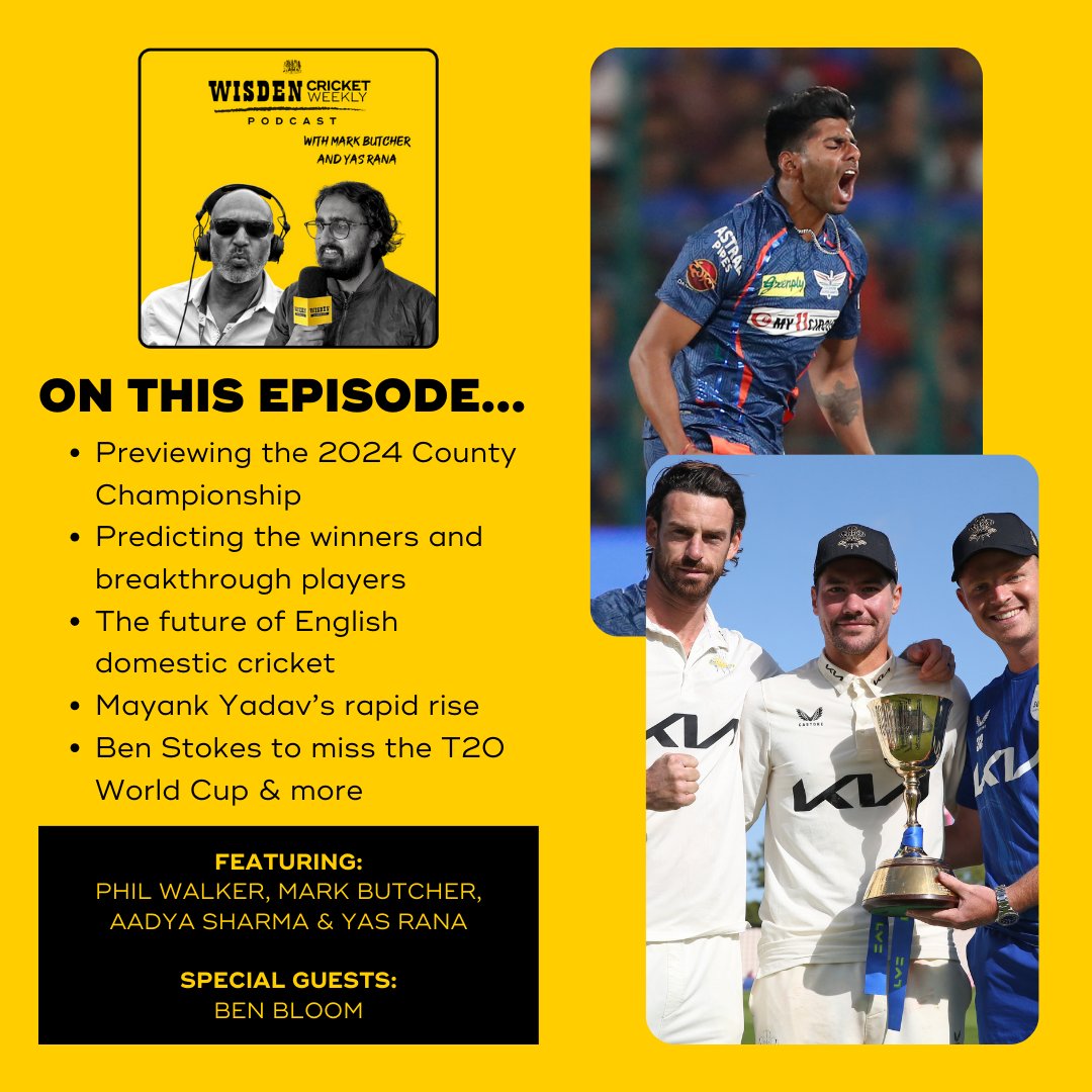 🚨 NEW WEEKLY PODCAST 🚨 🎙️ @Phil_Wisden 🎙️ @markbutcher72 🎙️ @Aadya_Wisden 🎙️ @Yas_Wisden 🎙️ @benbloomsport Listen: open.spotify.com/episode/2VpSBt… Watch: youtu.be/qmzCC9dloFc #CountyCricket2024 #IPL2024