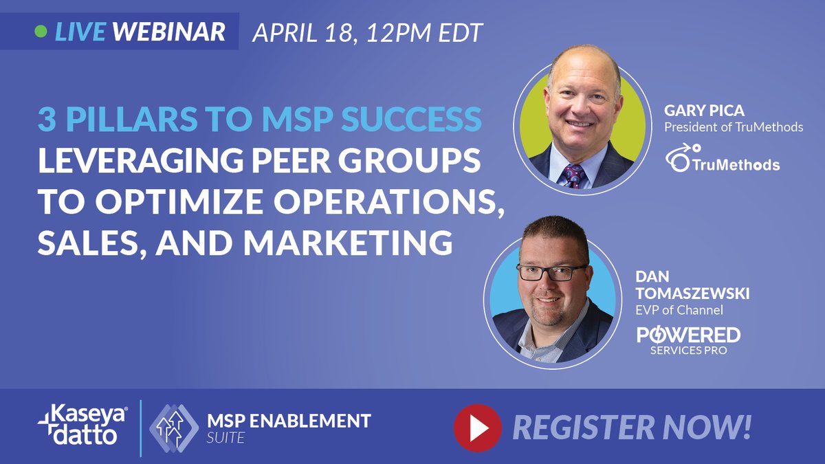 Learn how to leverage Peer Groups to optimize operations, sales and marketing.
bit.ly/3TRthy2

#MSPEnablement #MSPs #TruPeer #PeerGroups