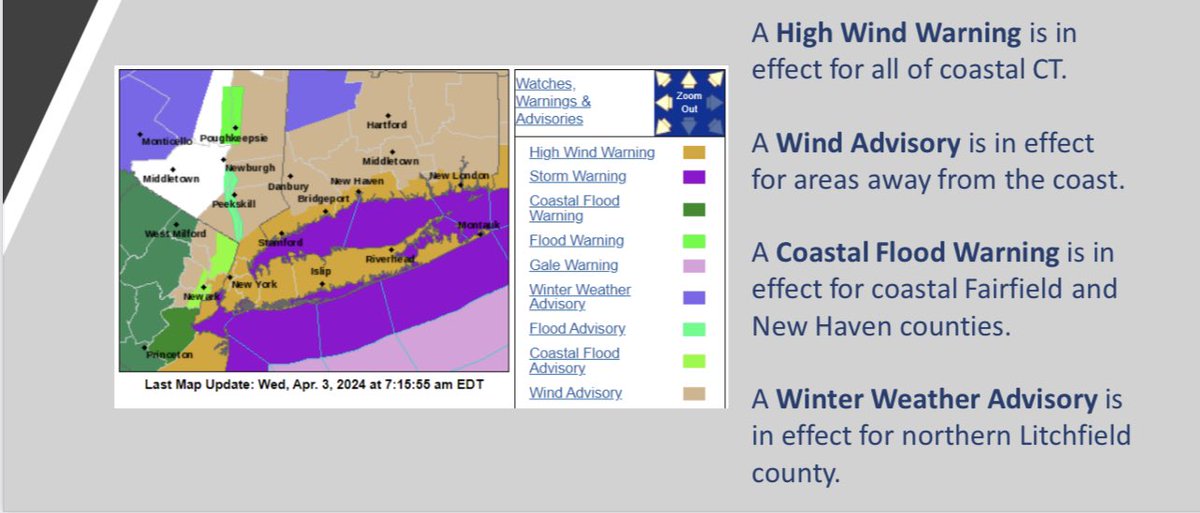 The 10A State weather report shows 2-3 inches of rain over 36-48 hours. The ground is very saturated, but flooding is not a high risk. Wind guts up to 60 mph near the coast are possible.
