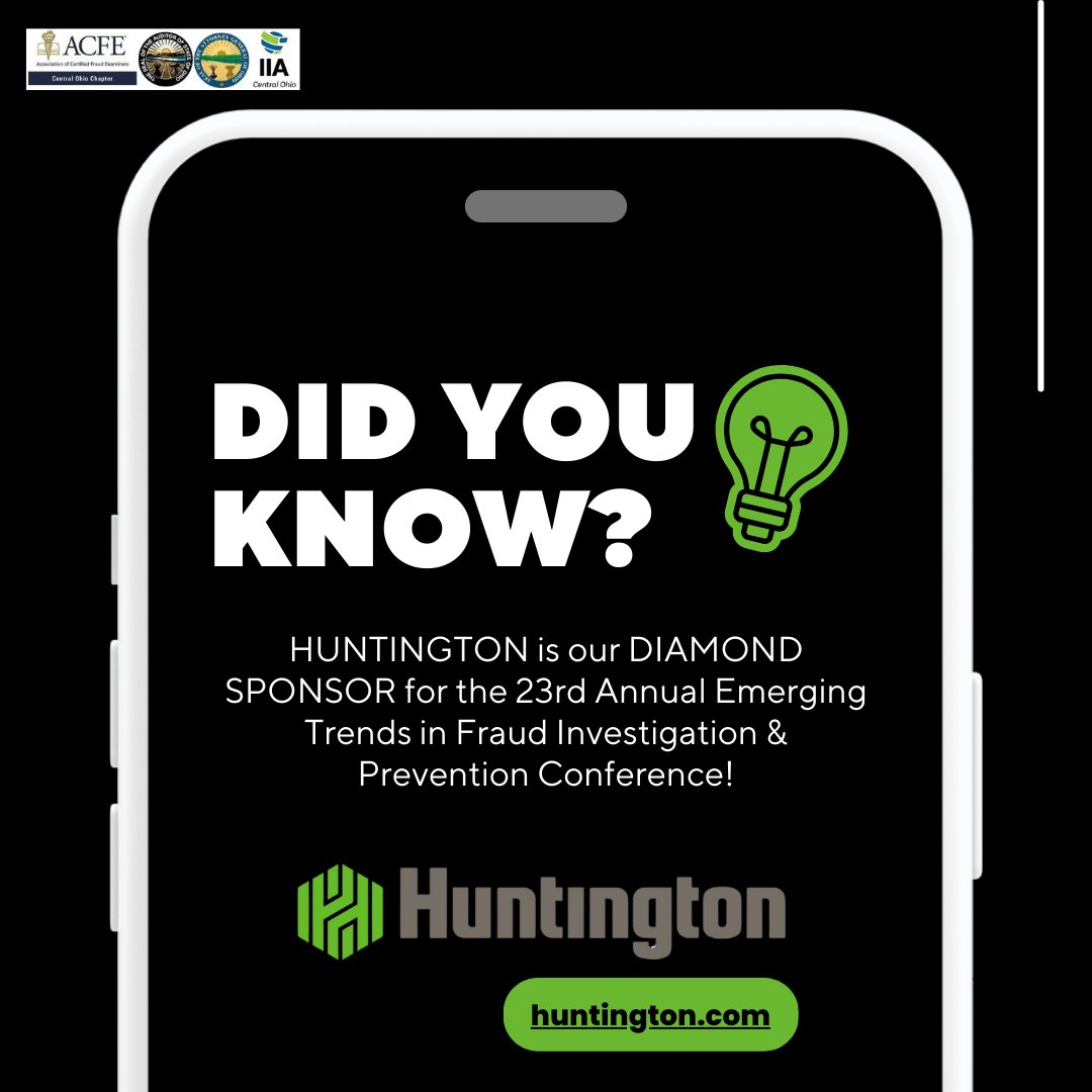 Huntington is the Emerging Trends Conference diamond sponsor for the 2nd year in a row! The folks at Huntington work tirelessly to protect members of our community from fraudsters and we are so grateful for their continued partnership and support. Thank you, @Huntington_Bank!