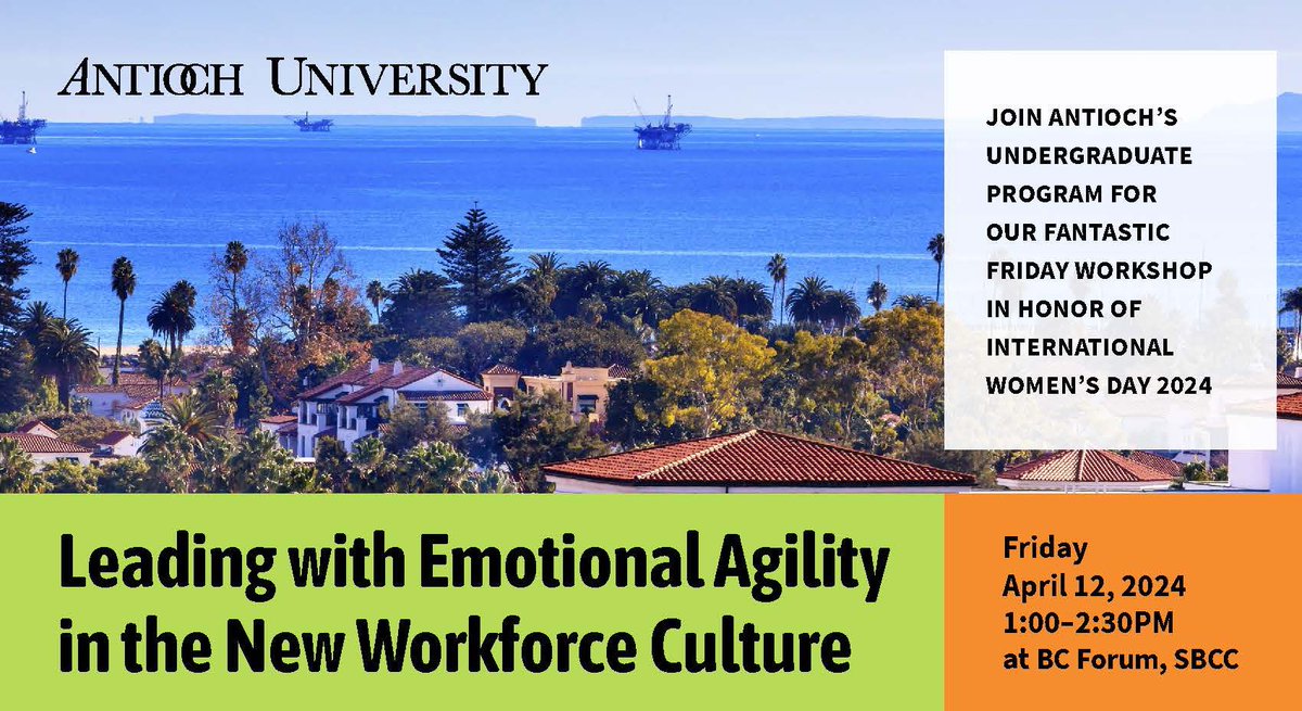 Join the School of Extended Learning and Antioch University for a panel discussion on 'Leading with Emotional Agility in the New Workforce Culture,' on Friday April 12 from 1 - 2:30 p.m. in the BC Forum on the Cliff Campus. For more information visit: buff.ly/3J3Lza5