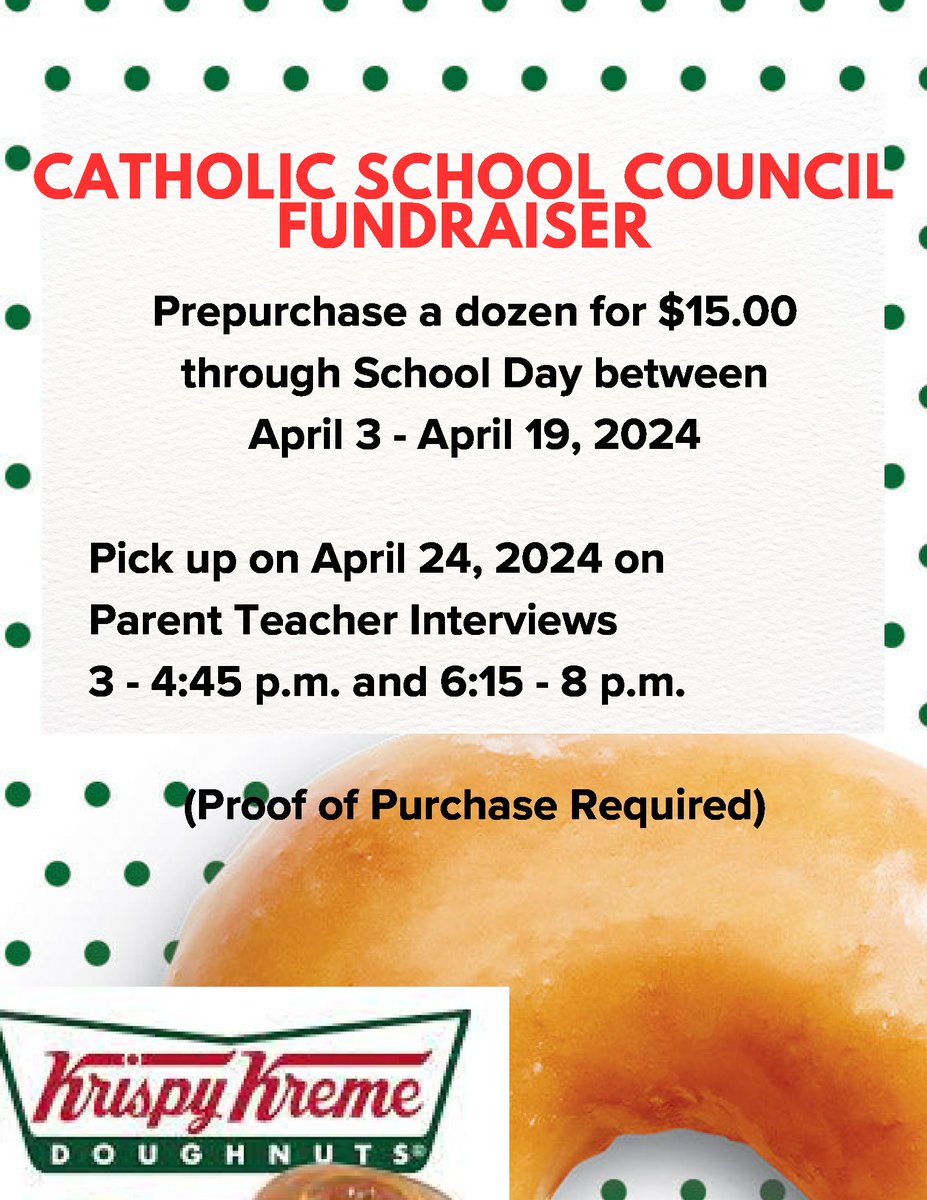Our Catholic School Council is selling Krispy Kreme Donuts for the 1st time in the history of SJDB!

For more info see: instagram.com/p/C5Ty5WRuPNR/…