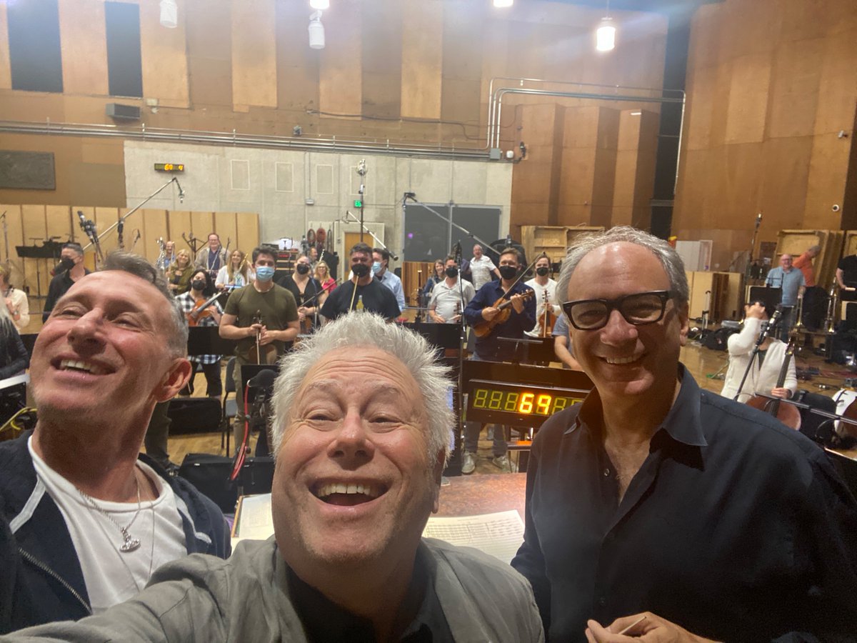 In honor of #NationalFilmScoreDay, here's a throwback photo of me with @adammshankman and @mkosarin recording the score for Disenchanted a couple of years ago, loving the process!
