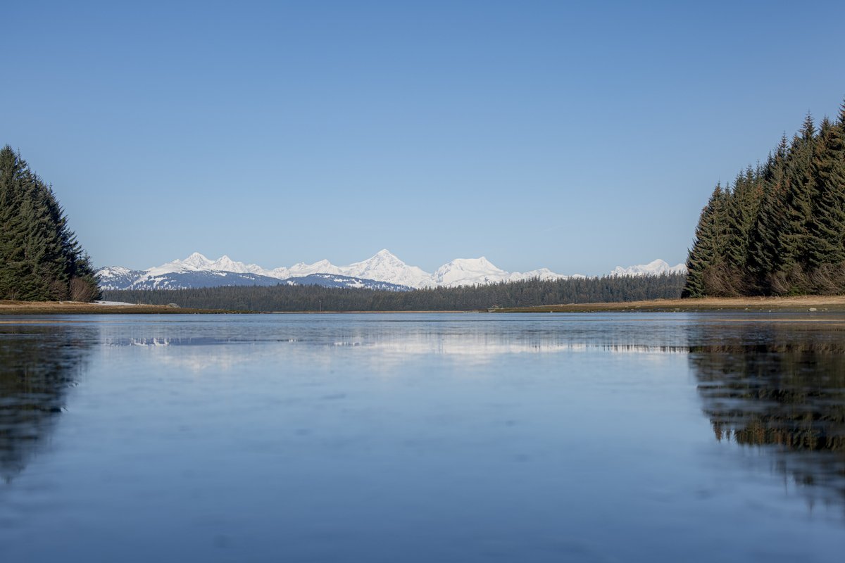 A beautiful morning in Bartlett Cove! Temps dropped into the 20s last night, leaving a thin layer of ice on our back-office lagoon. Water is calm on this crystal clear day. Might be a good day for kayaking! Learn about paddling in the Bay: nps.gov/glba/planyourv…