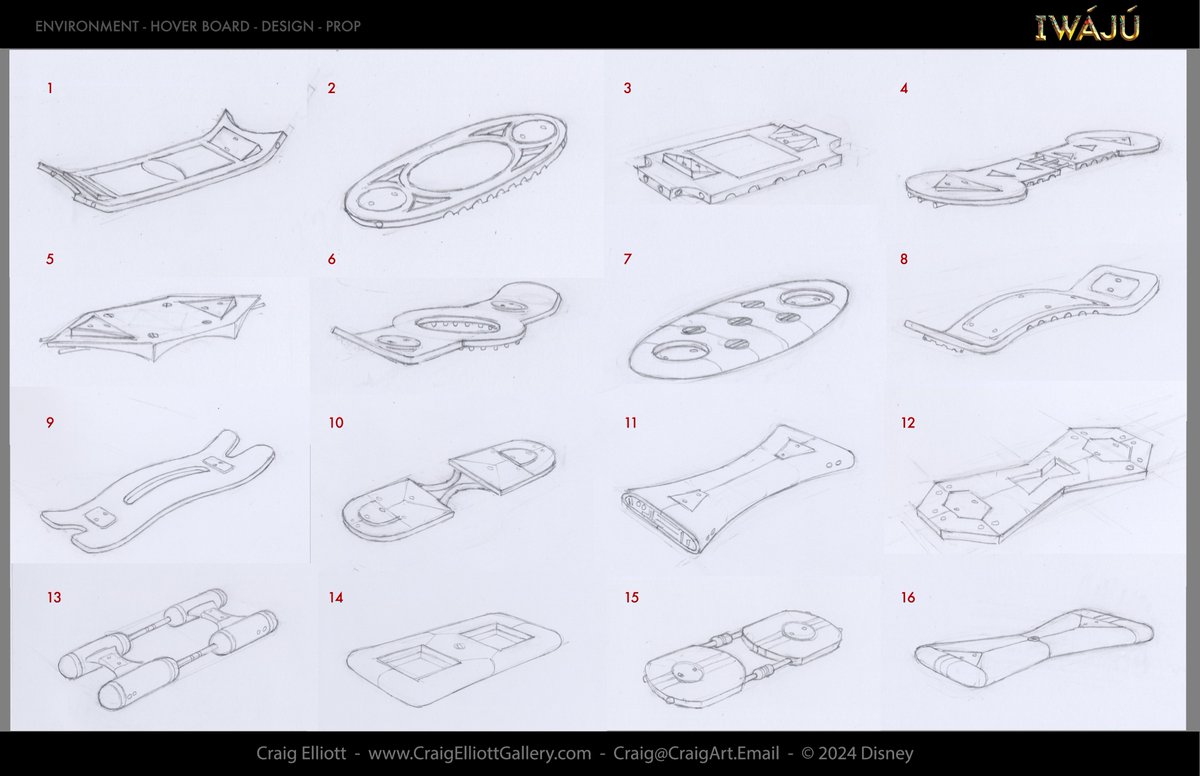 craig_elliott's tweet photo. Another set of designs from Disney's Iwaju series. Being a skateboarder for many decades, I loved the opportunity to design some hoverboards for the show!  #iwaju #disney+ #hoverboard https://t.co/o7ygKm3Hsd