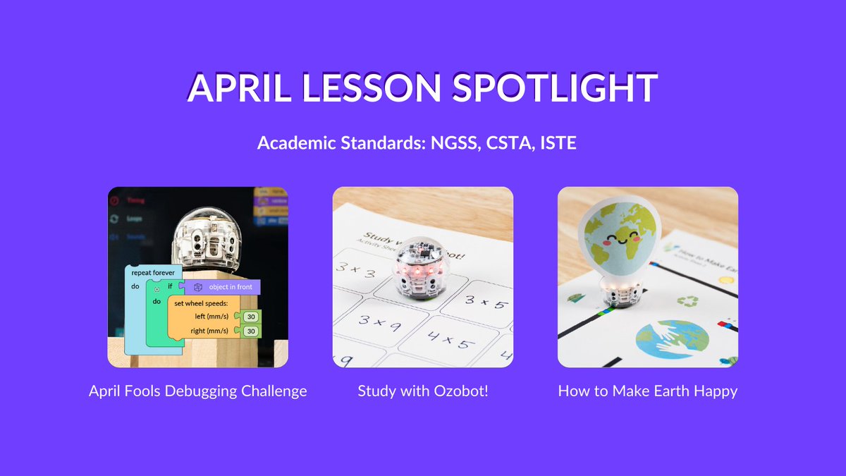 Ozobot's tweet image. Explore April Fools’ Day, Earth Month, and more exciting STEAM content! Check out our full array of lessons this month on our blog &amp;gt;&amp;gt; ozo.bot/april-lesson-s…

#stem #steam #stemlessons #steamactivities #codingrobot #classroomtechnology #ozobotblockly #ozobotclassroom #evo