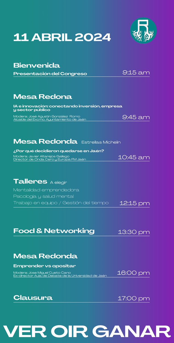 🚀 ¡Presentamos el Primer Congreso de Jóvenes en Jaén: "Ver, Oír y Ganar"! 🌟

🗓 Fecha: 11 de abril de 2024 a las 9:15h

📍Ubicación: Universidad de Jaén. Aula Magna (Edificio C1)

Apúntate!

docs.google.com/forms/d/e/1FAI…