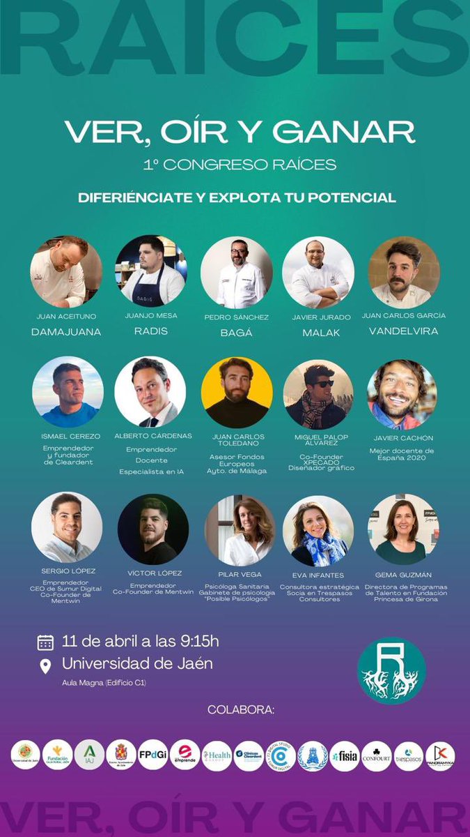 raices_es's tweet photo. 🚀 ¡Presentamos el Primer Congreso de Jóvenes en Jaén: "Ver, Oír y Ganar"! 🌟

🗓 Fecha: 11 de abril de 2024 a las 9:15h

📍Ubicación: Universidad de Jaén. Aula Magna (Edificio C1)

Apúntate!

https://t.co/isZXwObvR7 https://t.co/h7t6rxf14A
