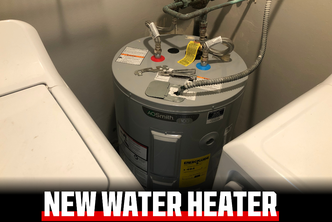 Sources (me): Installation was completed today on a new water heater for my apartment, ending my long national nightmare of sometimes having to wait way too long for the water to get hot in my shower