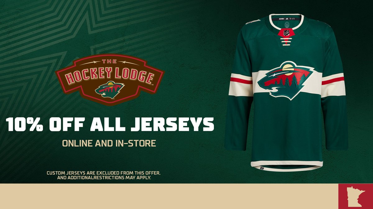 mnwildstm's tweet photo. EXCLUSIVE MEMBER PRICING

Enjoy 10% off all Minnesota Wild jerseys in addition to your STM Hockey Lodge discount. Offer available in-store and online at the Hockey Lodge for the rest of the regular season. https://t.co/QU2pkuq4u4