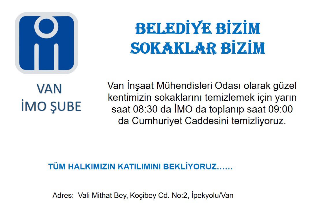 Belediye bizim, sokaklar bizim.
<a href="/AbdullahZeydan/">Abdullah Zeydan</a> <a href="/neslihansedal65/">Neslihan ŞEDAL</a> <a href="/OnyNuri/">Osman Nuri Yıldız</a> <a href="/RusenTakva/">Ruşen Takva</a>