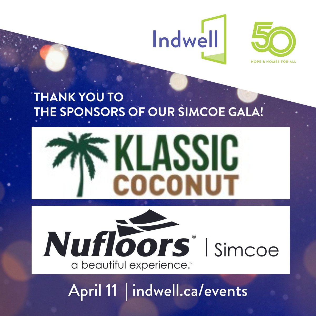 Huge thanks go out to the sponsors of Indwell's 50th Anniversary Celebration in Simcoe: Klassic Coconut and Nufloors. There's still time to get to join us on Thursday, April 11! Register here: loom.ly/mWjmo3s