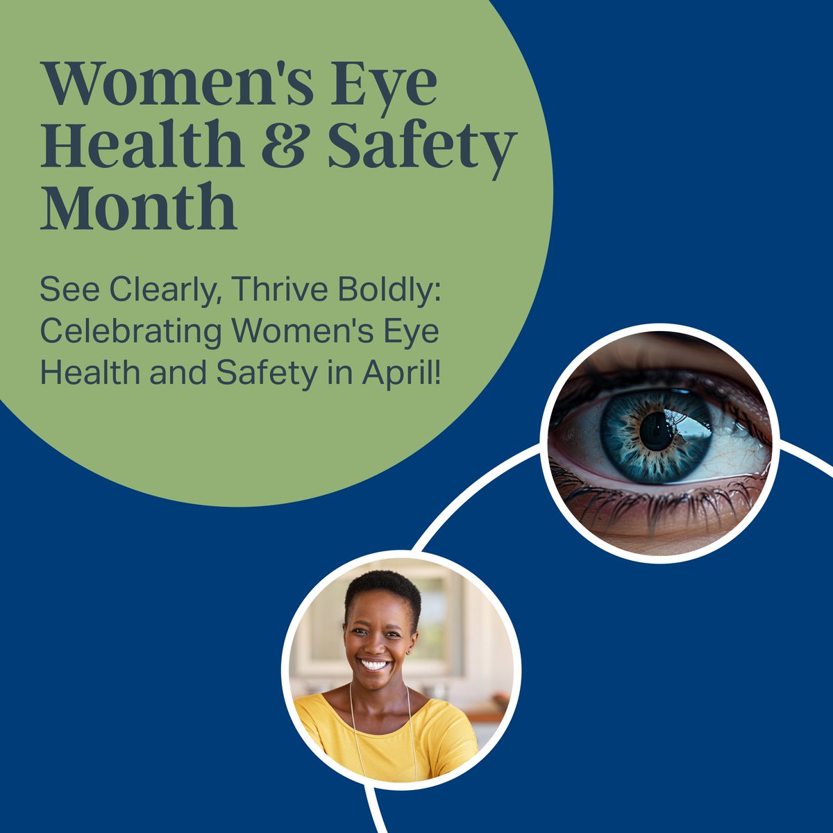 👁️ April is Women's Eye and Health Safety Month! Let's empower women to prioritize their eye health and overall wellness.  Join us in raising awareness and promoting eye safety for all! #WomensEyeHealth #VisionWellness #EyeSafety 🌟👩‍⚕️