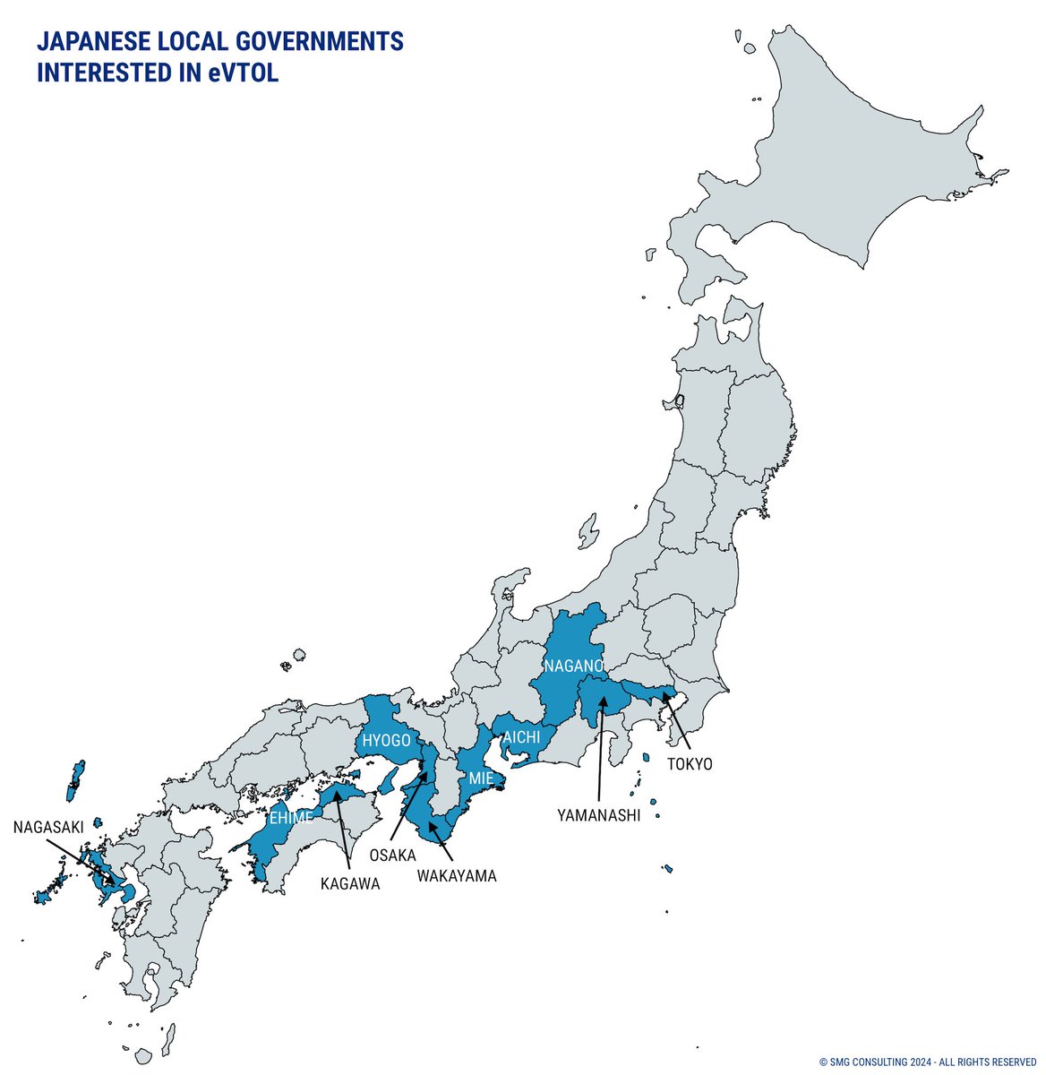 eVTOL work in Japan is not limited to the demos at the 2025 Expo in Osaka. What prefectures throughout Japan are working on the launch of AAM services? Take a look at our new infographic. To download the PDF: bit.ly/3VHziQc. #aam #uam #evtol #airtaxi #japan