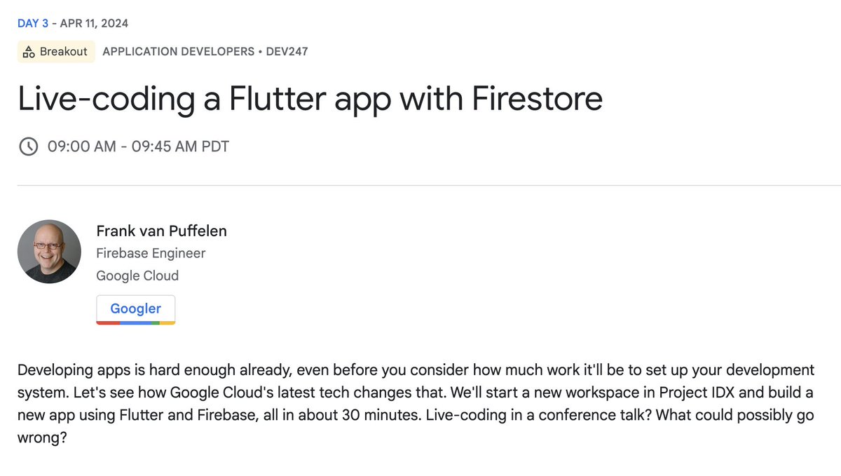 This Thursday I'll be live-coding an app at Cloud Next in Las Vegas. If you're at the event, come check it out and say 'hi'. ☁️⏭️👋 @Firebase @FlutterDev cloud.withgoogle.com/next/session-l…