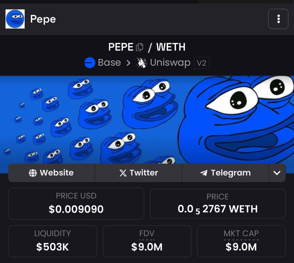 WisdomMatic's tweet photo. Base szn continues! 

Aped $PEPE ON #BASE

Launched 2 days ago and still holding very strong. Team have a good plan and This seems like a very solid play. 

https://t.co/ESAEgYhnF4 https://t.co/eTYmzL6hy7