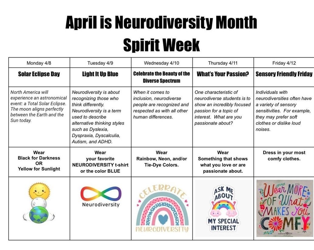 School Spirit Week when we return starting April 8th #mawbeykindness #WTSD_DEI #NeurodiversityMonth @MawbeyStreet1