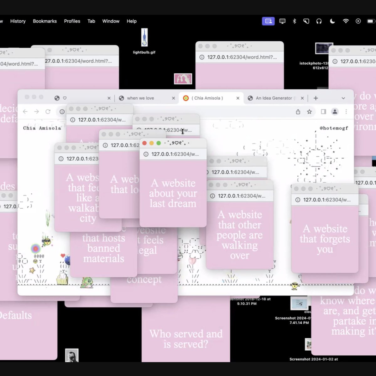 sfpc's tweet image. In HTTPoetics taught by @toddwords @tylryn &amp;amp; Kayla Drzewicki, we’ve been making bad &amp;amp; ugly websites, websites that are way too big, and websites that use non-traditional navigation. Guest lecture by @hotemogf, student work by @jackie_isonline