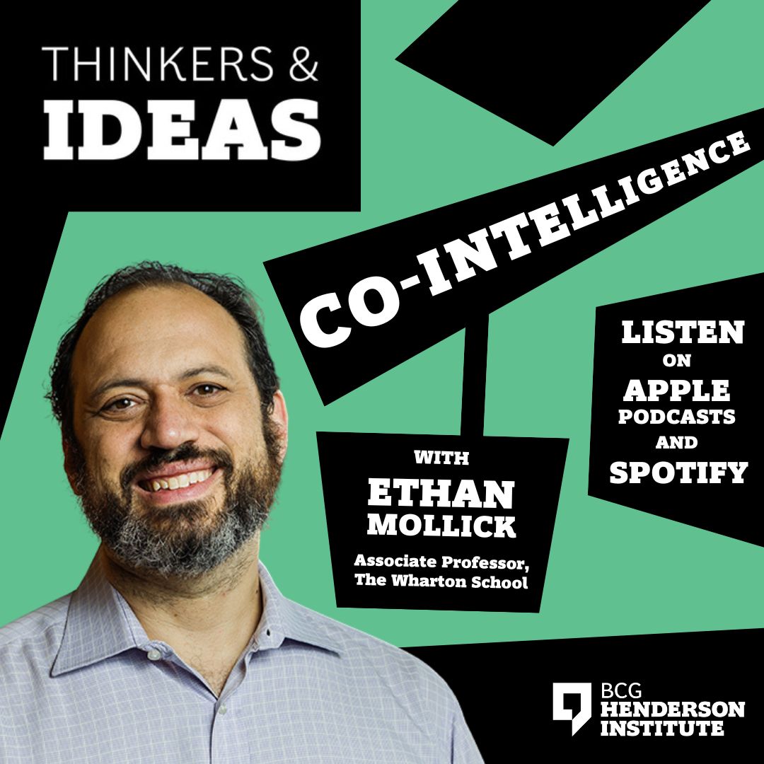 BCG Henderson Institute (@bcghenderson) on Twitter photo Listen to @EMollick, associate professor at The <a href="/Wharton/">The Wharton School</a> School, as he discusses his new book, Co-Intelligence, with <a href="/MartinKReeves/">Martin Reeves</a> on our Thinkers & Ideas #podcast: bcghendersoninstitute.com/co-intelligenc… Listen to @EMollick, associate professor at The <a href="/Wharton/">The Wharton School</a> School, as he discusses his new book, Co-Intelligence, with <a href="/MartinKReeves/">Martin Reeves</a> on our Thinkers & Ideas #podcast: bcghendersoninstitute.com/co-intelligenc…