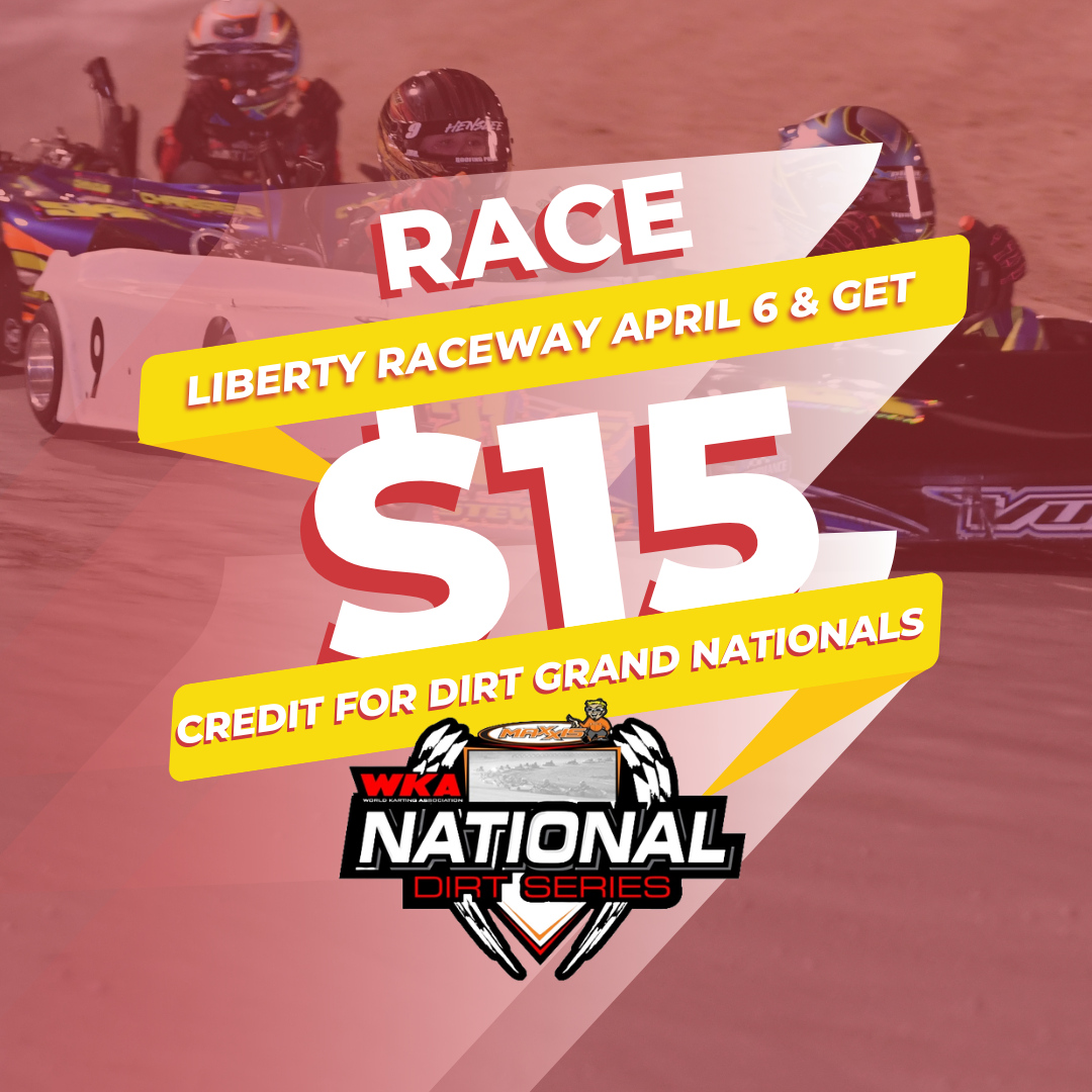 Race this weekend at Liberty Raceway Park's NCDS and get $15 credit off entry for the WKA's Dirt Grand Nationals! WKA National Dirt Series Grand Nationals - April 20 - Liberty Raceway Park Link to register: raceselect.com/wka/2024 #WKA #SpeedwayDirt
