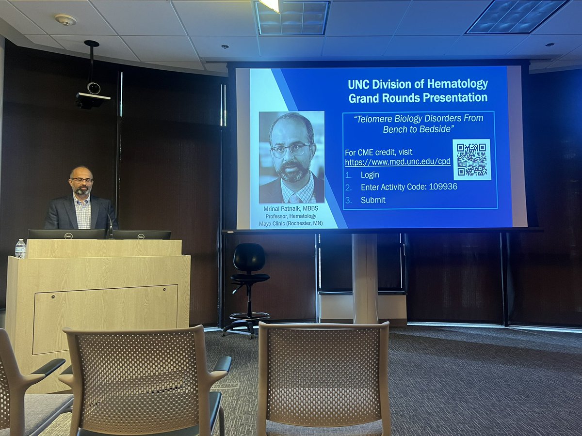 So great to see @MrinalPatnaik give a fantastic talk on Telomere Biology Disorders @UNC_Lineberger Hematology Grand Rounds! Always learn so much from @MrinalPatnaik- Thanks for coming to Chapel Hill!