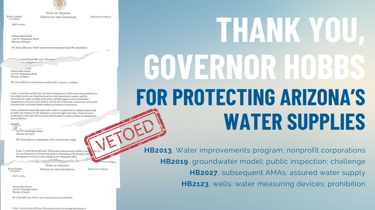 👏💧Thank you @GovernorHobbs for your willingness to take substantive action to address the state’s water security challenges. We look forward to collaborating on a bipartisan approach to stabilize #Arizona’s water supplies and build a resilient future for all Arizonans!